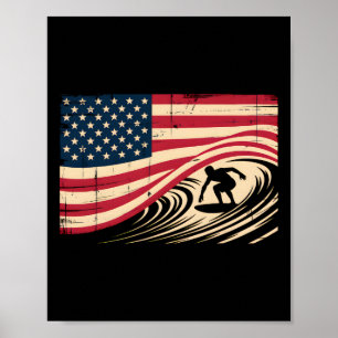 Cool Surfing For Men Women 4th Of July American Fl Poster