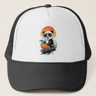 Cool Surfing Panda Bear Trucker Hat
