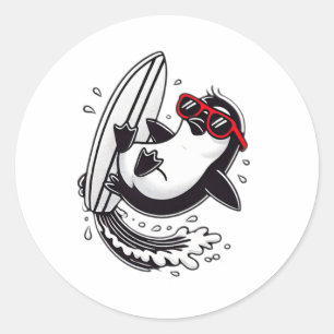 Cool Surfing Penguin Funny Penguin Surfer Beach Vi Classic Round Sticker