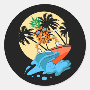 Cool surfing pineapple lovers classic round sticker