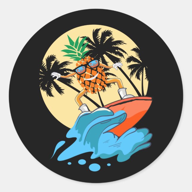 Cool surfing pineapple lovers classic round sticker (Front)