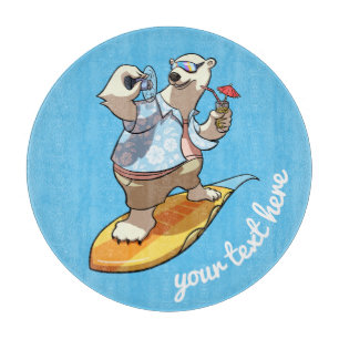 Cool Surfing Polar Bear with Cocktail Cartoon Cutting Board
