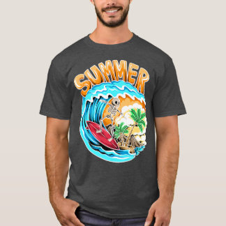 Cool Surfing Skeleton Surfer Swimmer Beach Waves W T-Shirt
