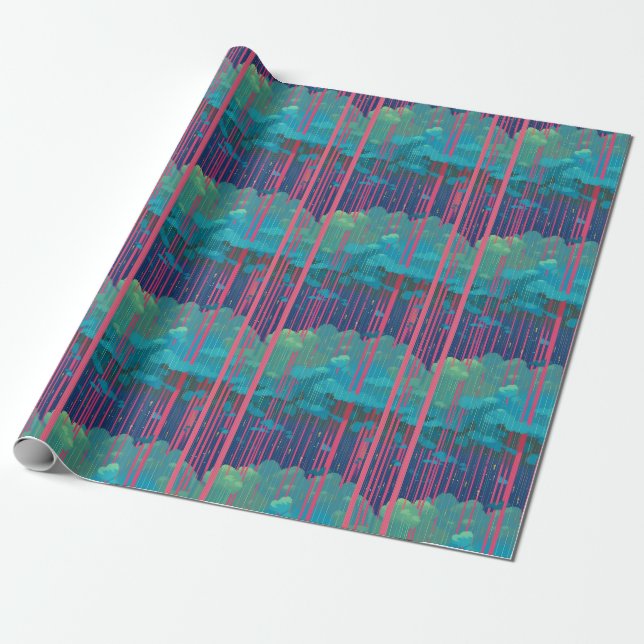 Cool Surreal Pink Blue Rain Cloud Drip Pattern Wrapping Paper (Unrolled)