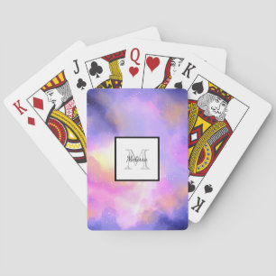 Cool Surreal Space Clouds Watercolor Monogram Playing Cards