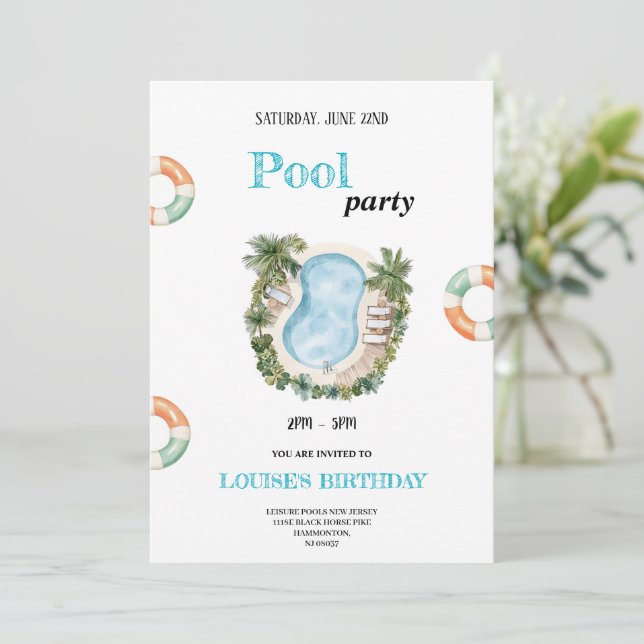 cool swimming pool birthday party invitation (Standing Front)