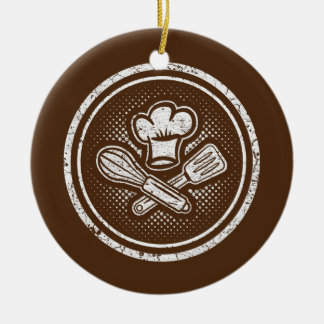 Cool symbol for chefs with chef hat and utensils  ceramic ornament