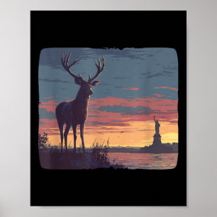 Cool Symbolic Deer With Statue Of Liberty Costume  Poster
