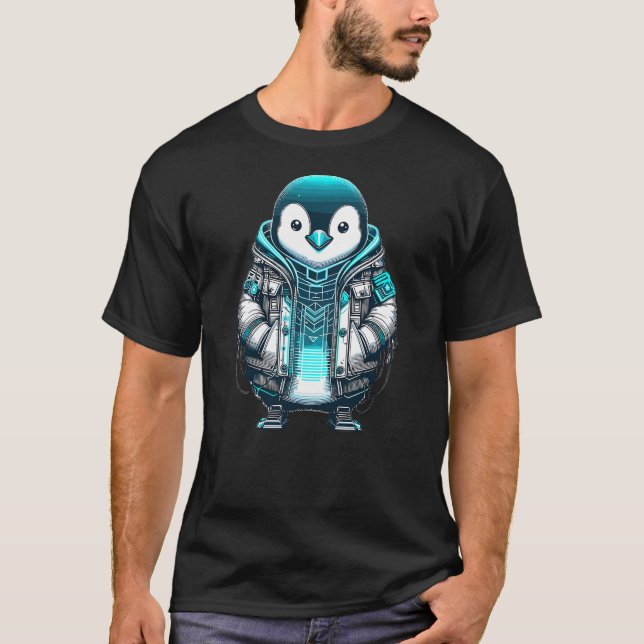 Cool Synthwave Cyberpunk Penguin Lover Futuristic  T-Shirt (Front)