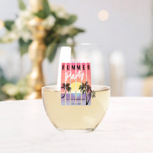 Cool Synthwave Summer Party Stemless Wine Glass