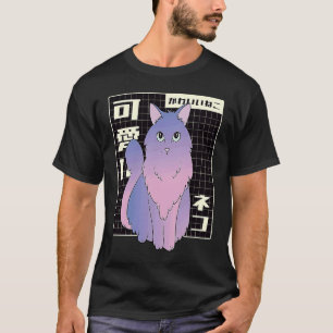 cool synthwave vaporwave aesthetic little kitty ca T-Shirt