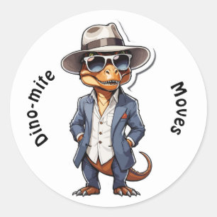 Cool T-Rex Cartoon in a Suit with Hat Classic Round Sticker