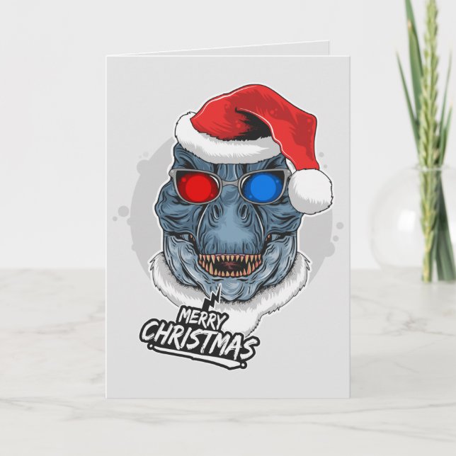Cool T-Rex Christmas Holiday Card (Front)