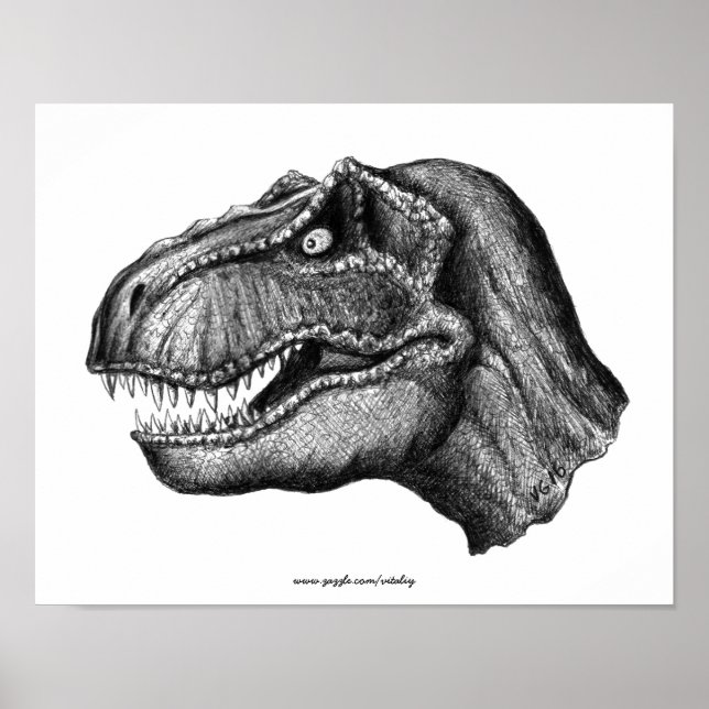 Cool T-Rex dinosaur ink drawing art Poster (Front)