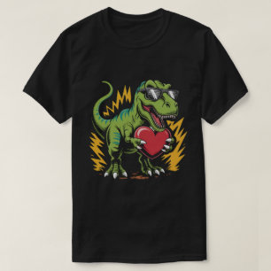 Cool T-Rex Dinosaur Valentine's Day Heart Sunglass T-Shirt