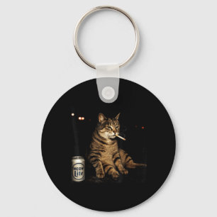 Cool Tabby Cat Smoking Retro Attitude Graphic Key Ring