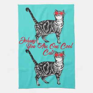 Cool Tabby Cat Sunglasses Mens Kitchen Tea Towel