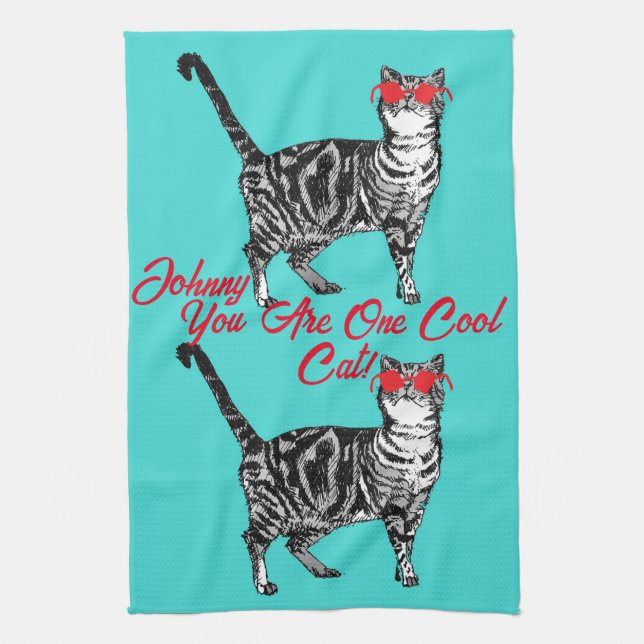 Cool Tabby Cat Sunglasses Mens Kitchen Tea Towel (Vertical)