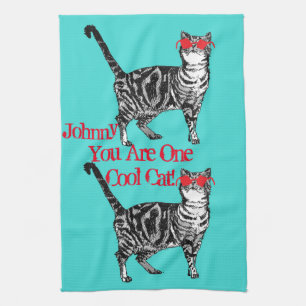 Cool Tabby Cat Sunglasses Mens Kitchen Tea Towel