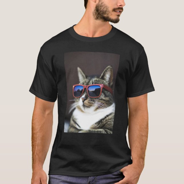 Cool Tabby Cat Wearing Sunglasses T-Shirt (Front)
