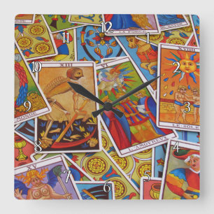 Cool Tarot Card Pile Square Wall Clock