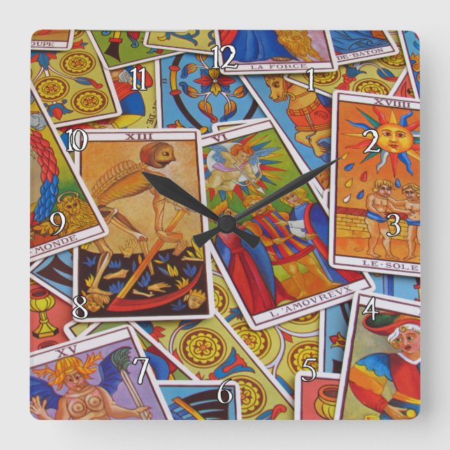Cool Tarot Card Pile Square Wall Clock (Front)