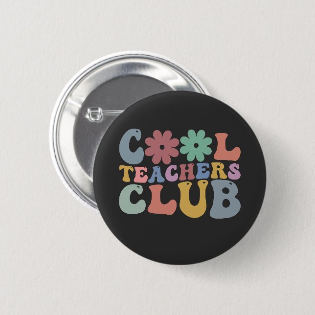 Cool Teacher Club Retro Groovy Back To School  6 Cm Round Badge (Front & Back)