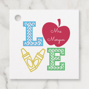 Cool teacher colourful love script monogram favour tags