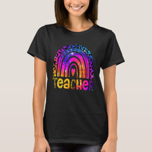Cool Teacher Leopard Tie Dye Rainbow Teacher Back T-Shirt