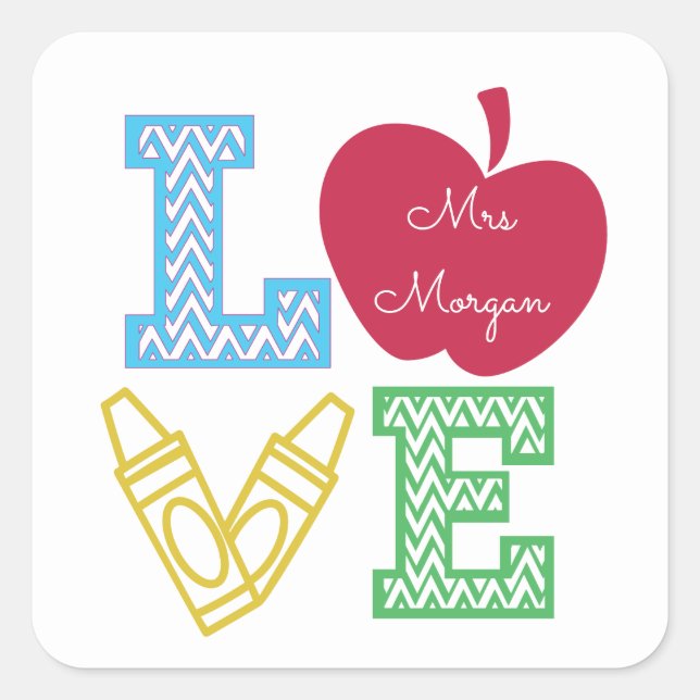 Cool teacher love decorative script square sticker (Front)