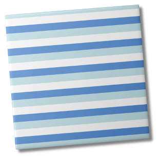 Cool Teal and Blue Stripes Pattern Ceramic Tile