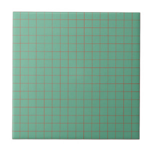 Cool Teal Blue & Red Chequered Retro Minimalist  Ceramic Tile