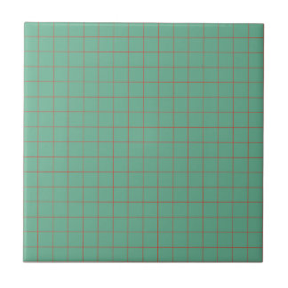 Cool Teal Blue & Red Chequered Retro Minimalist  Ceramic Tile