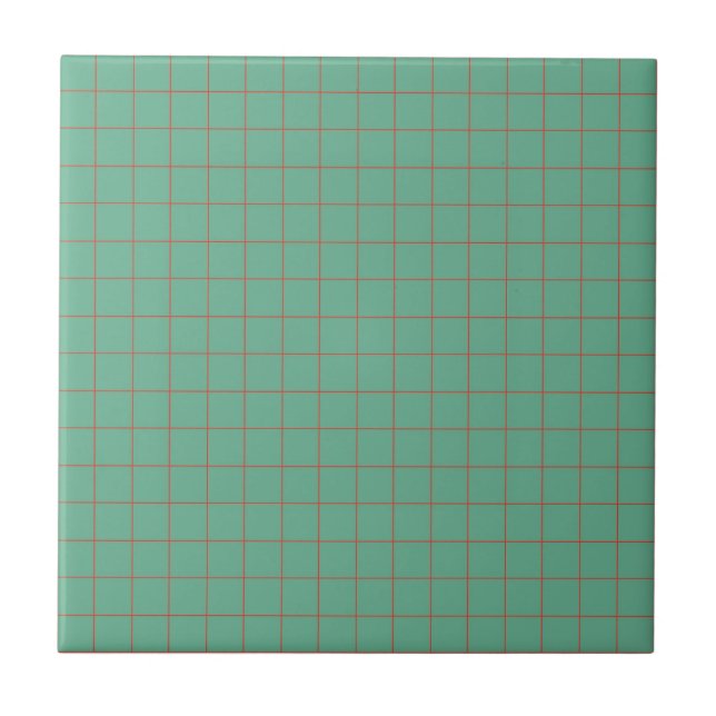 Cool Teal Blue & Red Chequered Retro Minimalist  Ceramic Tile (Front)