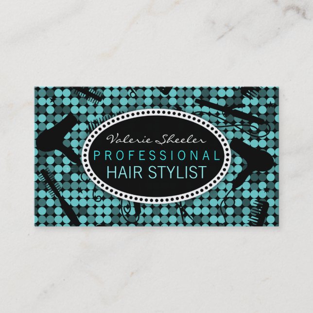 Cool Teal Glam Hair Salon Custom Business Cards (Front)