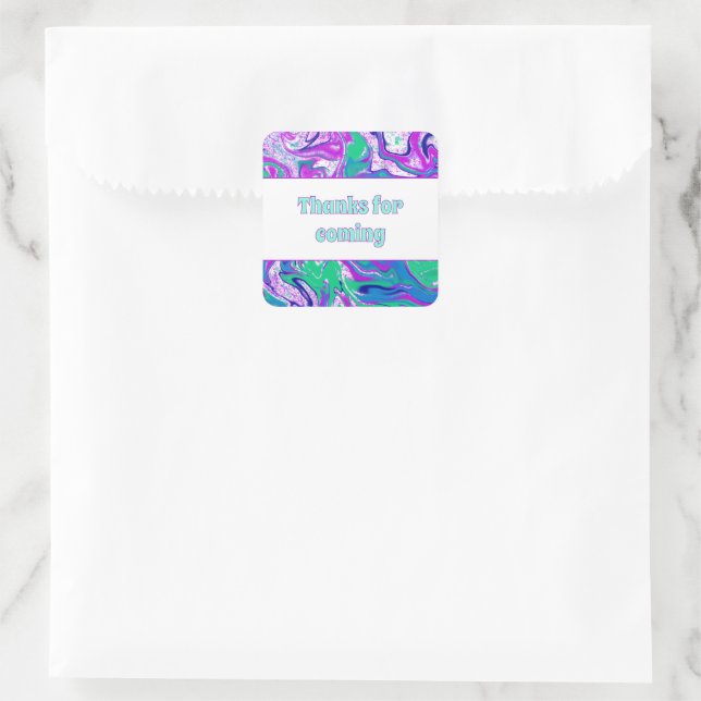 Cool Teal Pink Custom Birthday Party Thanks Favour Square Sticker (Bag)