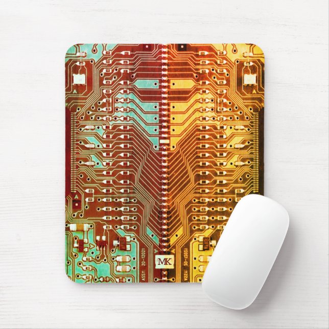   Cool Teal Yellow Unique Retro Steampunk Monogram Mouse Pad (With Mouse)