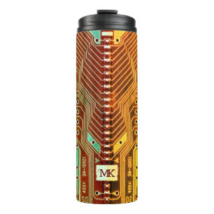   Cool Teal Yellow Unique Retro Steampunk Monogram Thermal Tumbler