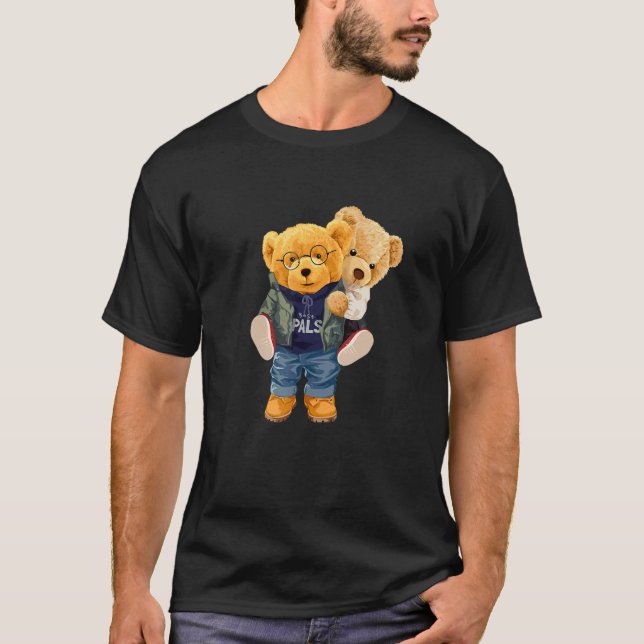 Cool Teddy Bear Boys Best Friends Style Illustrati T-Shirt (Front)