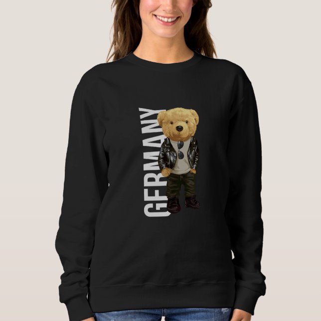 Cool Teddy Bear in German Style Illustration Graph Sweatshirt (Front)