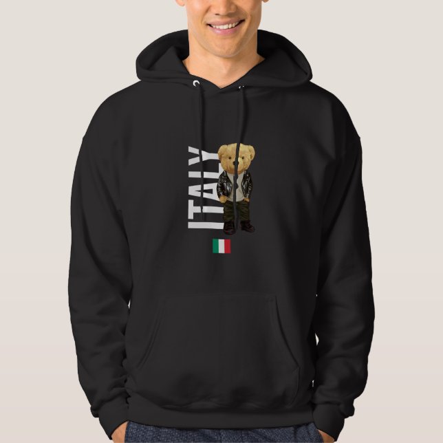 Cool Teddy Bear in Italy Style Illustration Graphi Hoodie (Front)