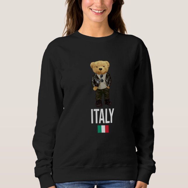 Cool Teddy Bear in Italy Style Illustration Graphi Sweatshirt (Front)