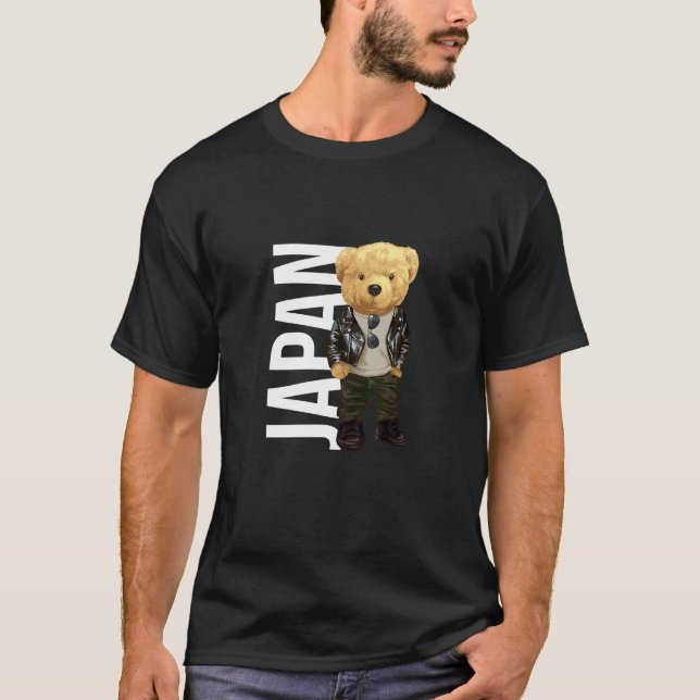 Cool Teddy Bear in Japan Style Illustration Graphi T-Shirt (Front)