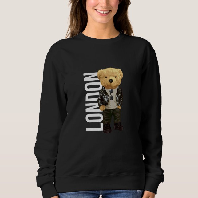 Cool Teddy Bear in London Style Illustration Graph Sweatshirt (Front)