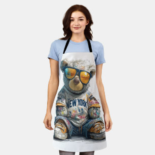 Cool Teddy Bear in Sunglasses and a New York Shirt Apron