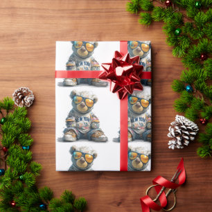 Cool Teddy Bear in Sunglasses and a New York Shirt Wrapping Paper