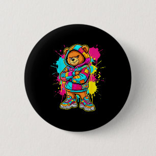 Cool teddy bear toddler kids colorful  6 cm round badge