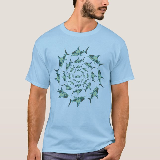 cool tee blue sharks in circles (Front)