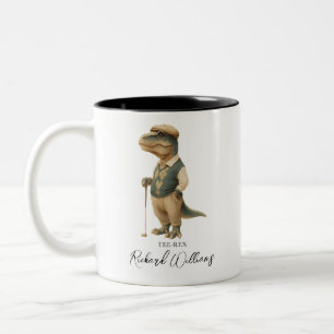 Cool Tee-Rex Golfer Dinosaur Signature Name Two-Tone Coffee Mug