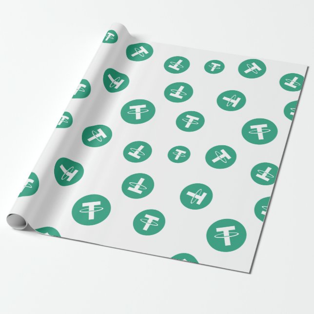 Cool Tether Cryptocurrency Coin Sign Pattern Wrapping Paper (Unrolled)